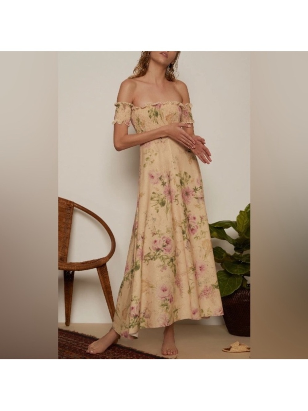 Zimmerman Iris Shirred bodice maxi dress in cream floral